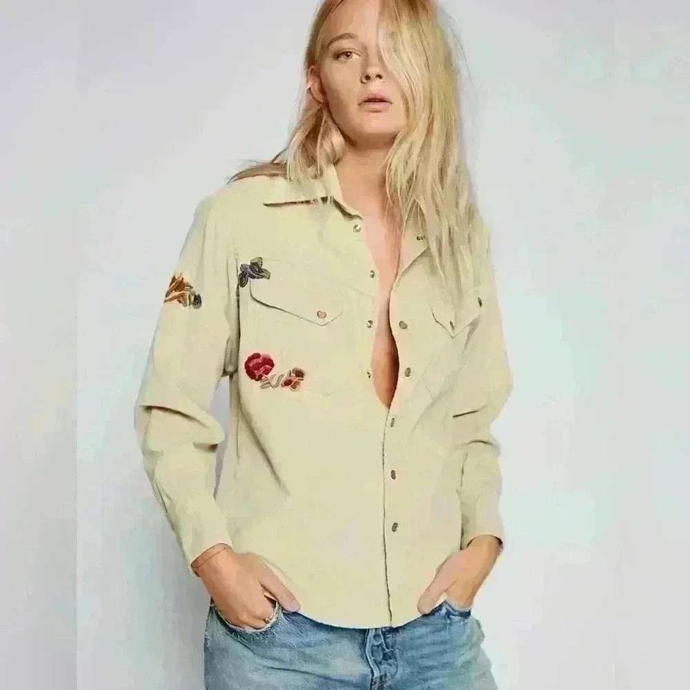 Free People Harley Embroidered Corduroy Shirt Size X-Small